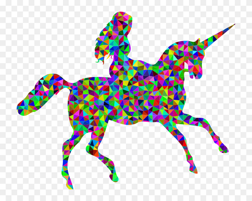 Low Poly Prismatic Woman Riding Unicorn - Unicorn Silhouette Png Clipart