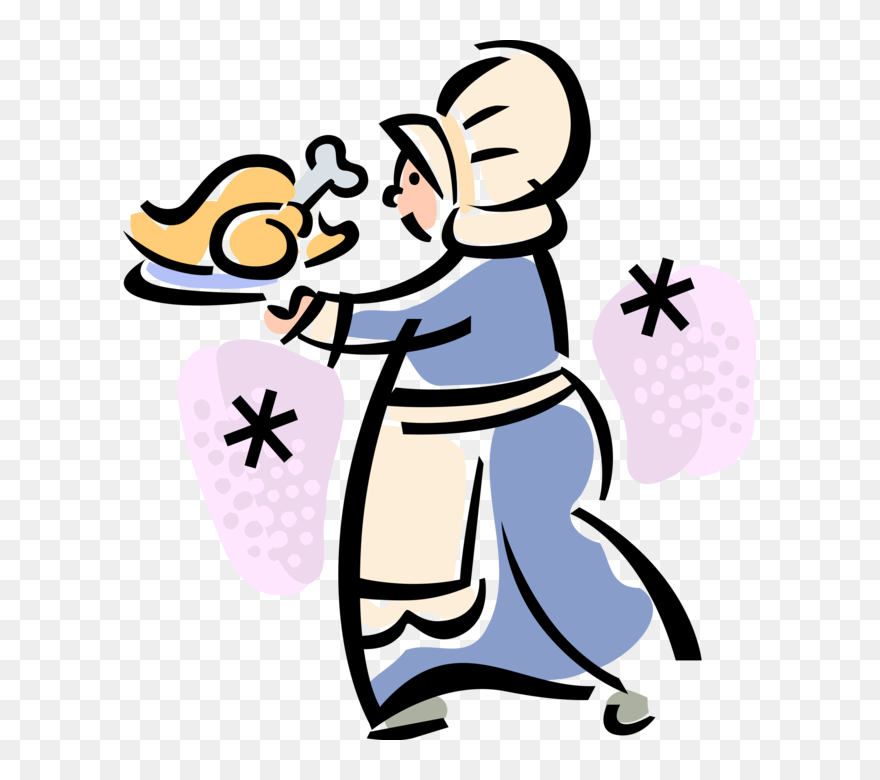 Vector Illustration Of American Pilgrim Pioneer Serves - Vector Graphics Clipart