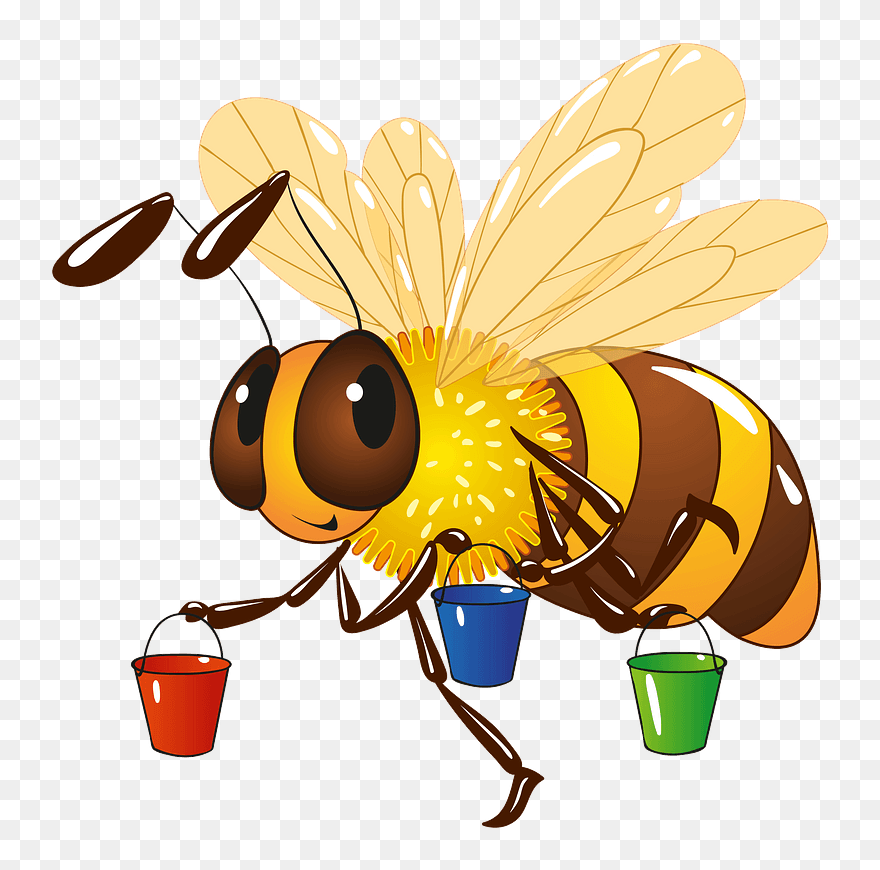 Bee With Buckets Clipart - Cartoon - Png Download