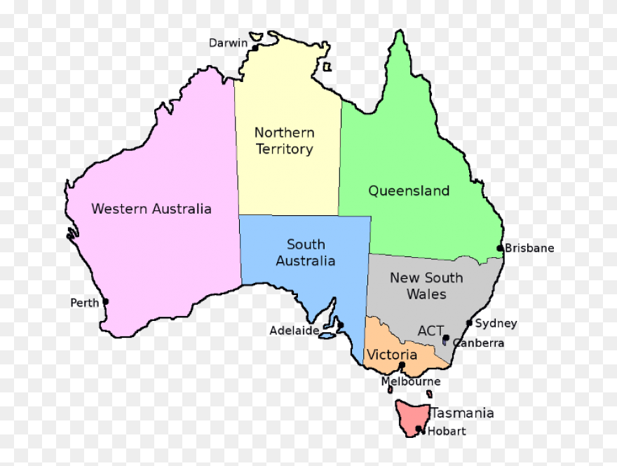 Australia Transparent States - Australia Map States And Capitals Clipart