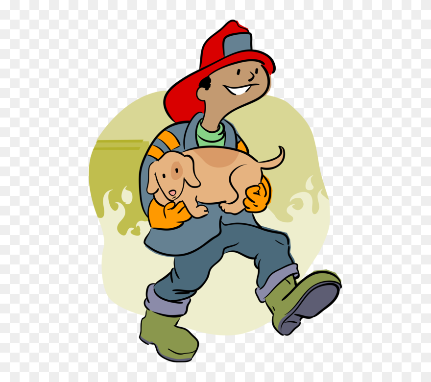 Vector Illustration Of Firefighter Fireman Rescues - Firefighter Saving Someone Clipart - Png Download