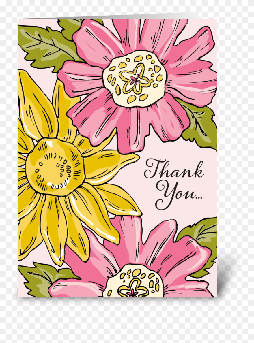 Floral Thank You Greeting Card - Sunflower Clipart
