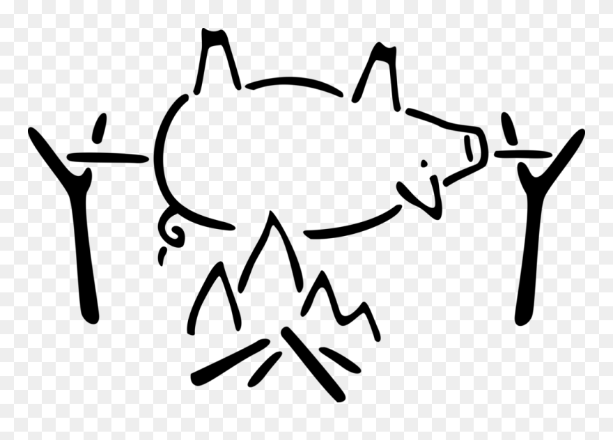 Vector Illustration Of Roast Pork Pig Cooking On Spit - Pig Roast Free Vector Clipart