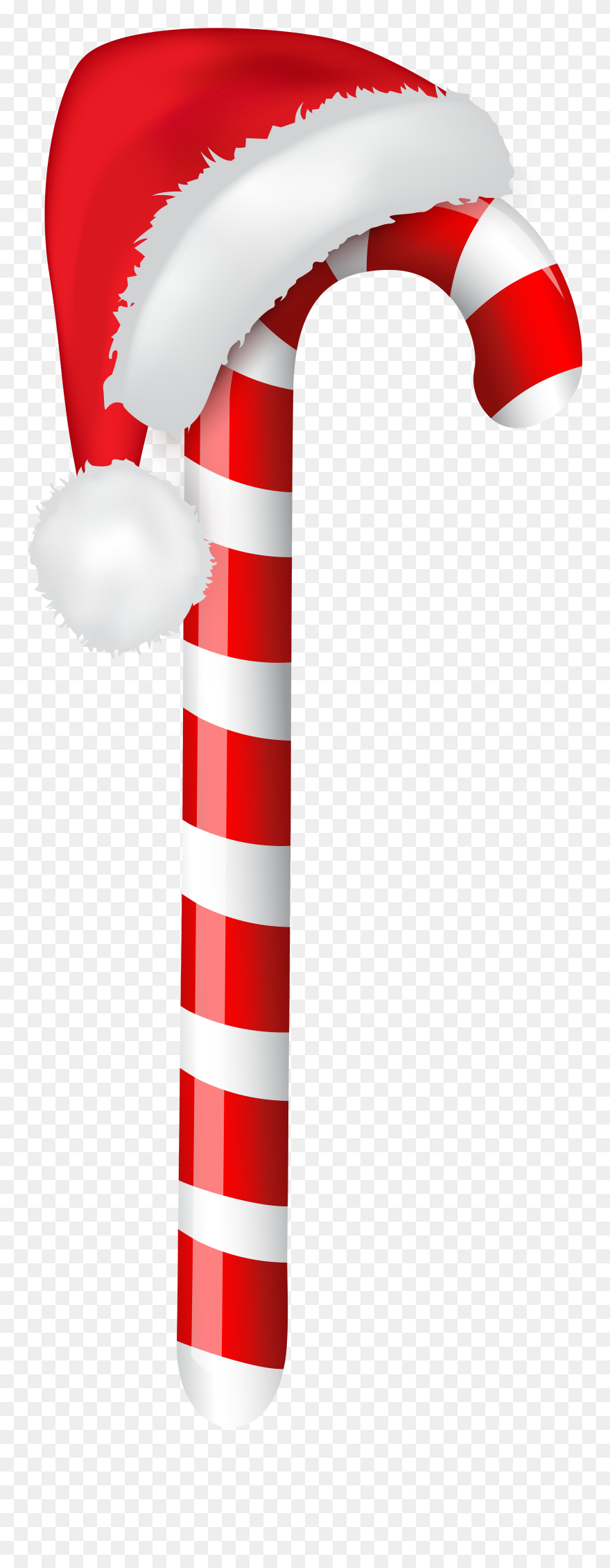 Candy Cane With Santa Hat Png Clip Art Image - Candy Cane With Christmas Hat Transparent Png