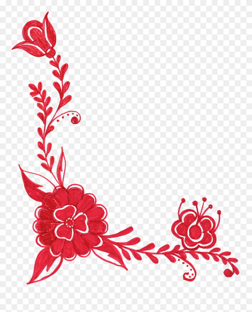 Ornament Clipart Floral - Red Floral Border Png Free Download Transparent Png
