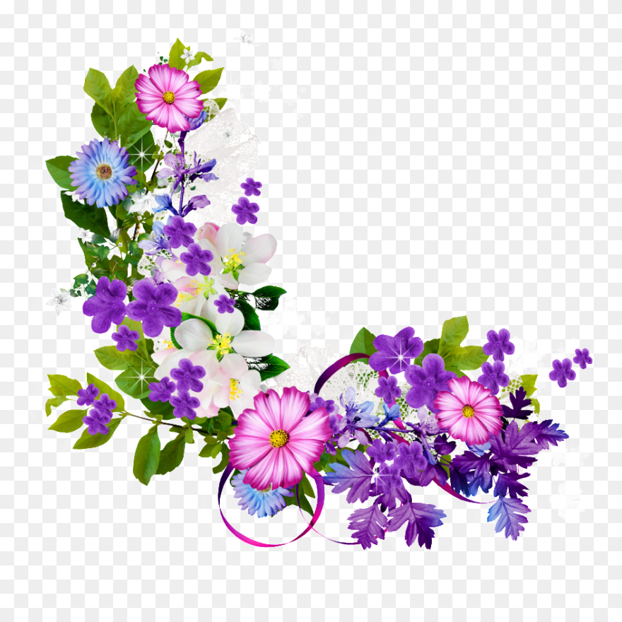 Bouquet Of Purple Flowers Border Png Download - Free Purple Floral Border Clipart