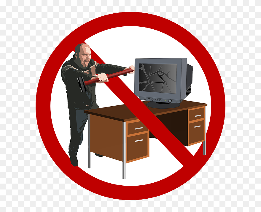 Sledgehammer, Smash, Angry, Broken, Computer, Cracked - Bad Habits Using Computer Clipart