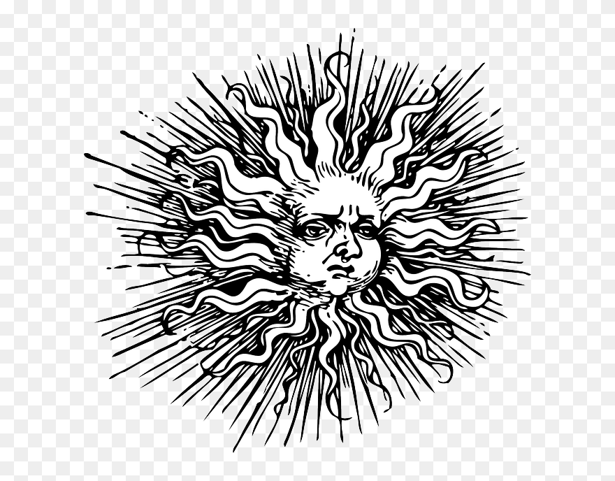 Earth Sun And Moon Clipart Black And White Png Transparent - Medieval Sun Drawing