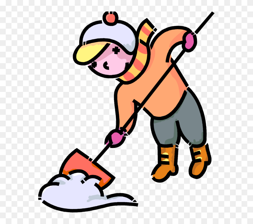 Vector Illustration Of Primary Or Elementary School - Boy Shoveling Snow Cartoon Clipart