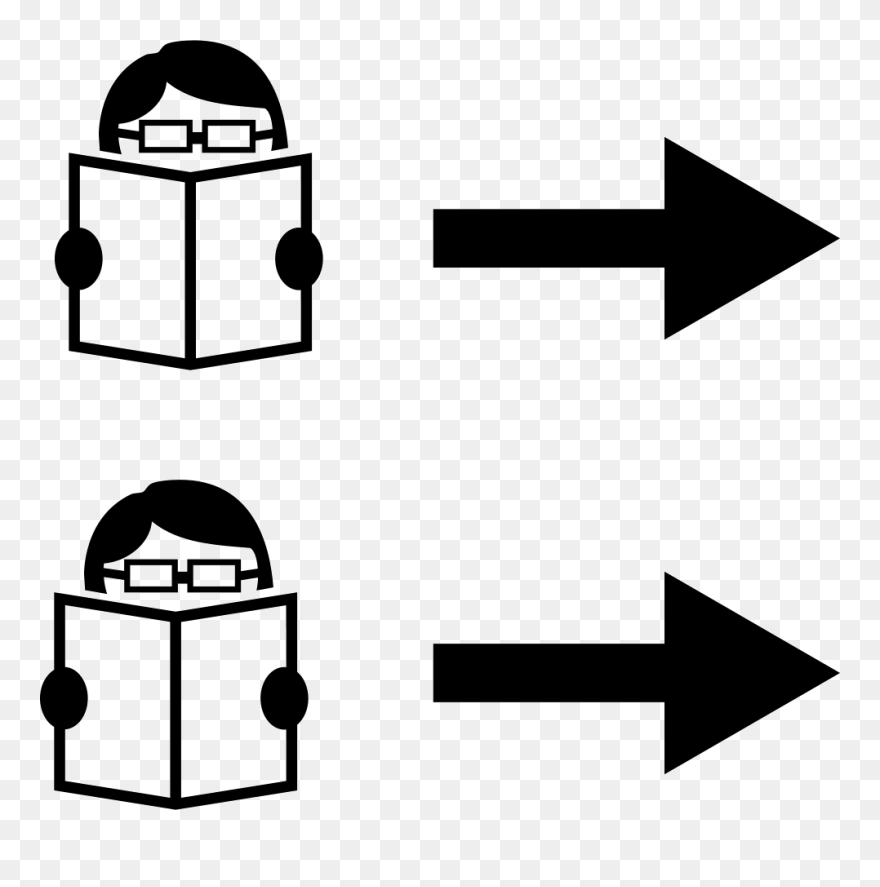 Two Students Reading Books With Right Arrows - Reading In Progress Clipart