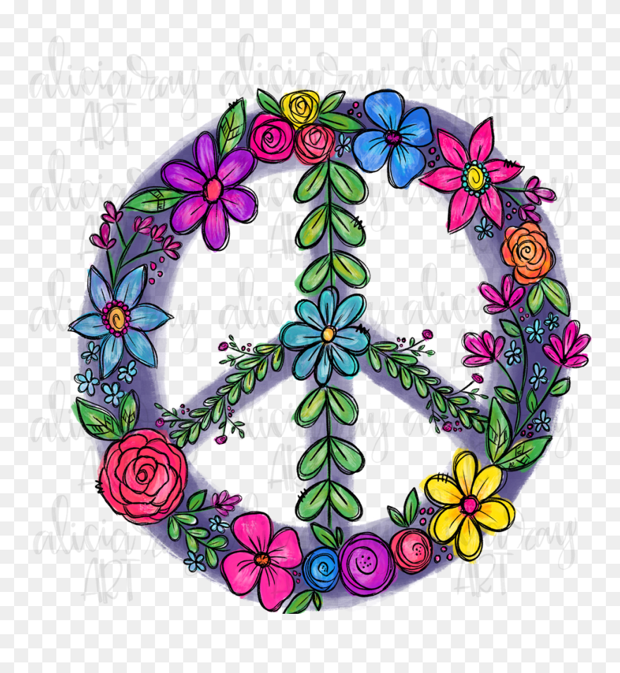 Colorful Floral Peace Sign Example Image - Peace Sign Clipart