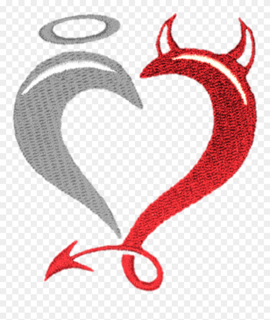 #angel #devil #good #bad #happy #sad #halo #horns #together - Corazones Angeles Y Diablo Clipart