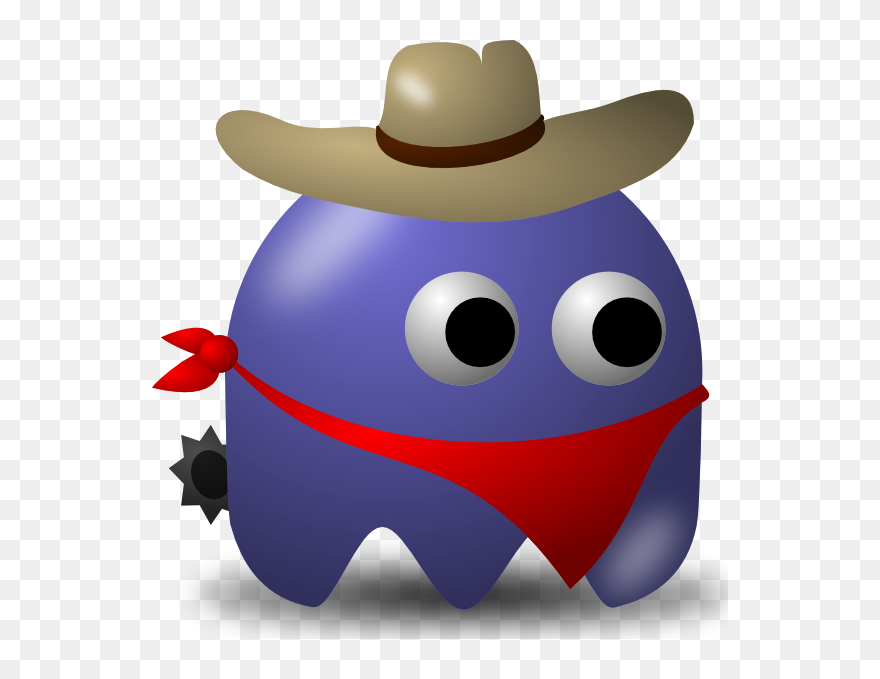 Free Vector Pcman Game Baddie Cowboy Clip Art - Pacman Ghost With Hat - Png Download