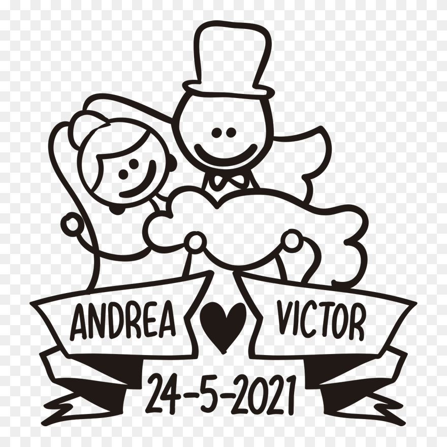 Autoaufkleber Hochzeit Comic Personalisierbar - Dibujo Novios Boda Clipart