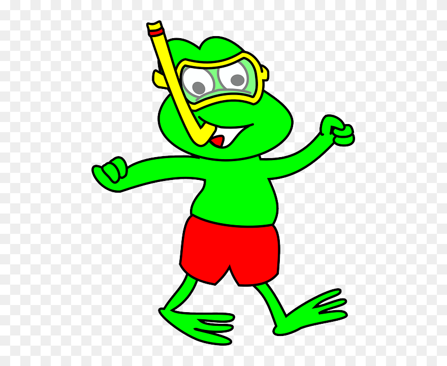 Snorkeling, Frog, Swimming, Fun, Happy, Diving - Frog In Bathing Suit Clipart