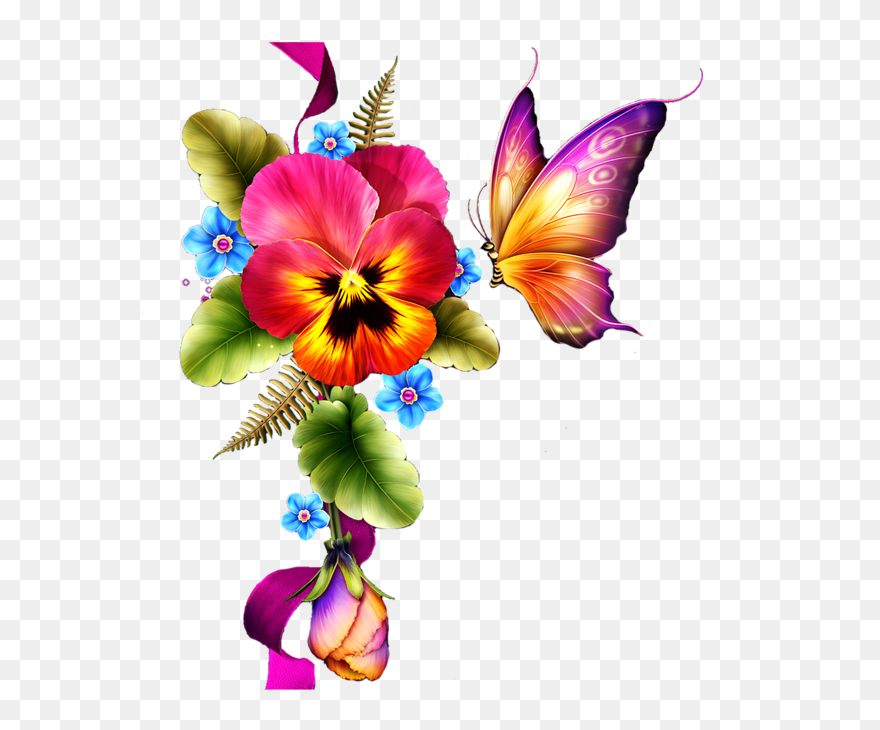 Clipart Butterfly With Flowers - Png Download