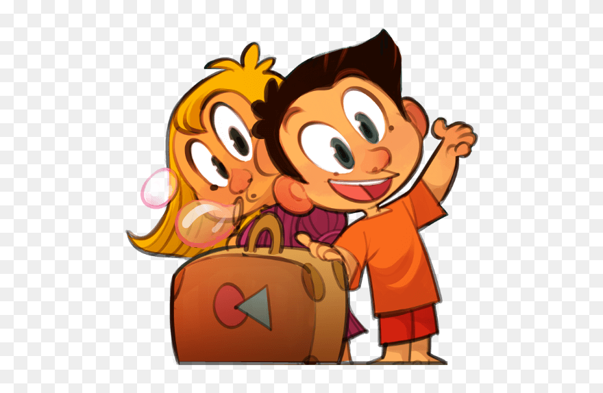 2 Cartoon-kinder Mit Koffer Winken Clipart