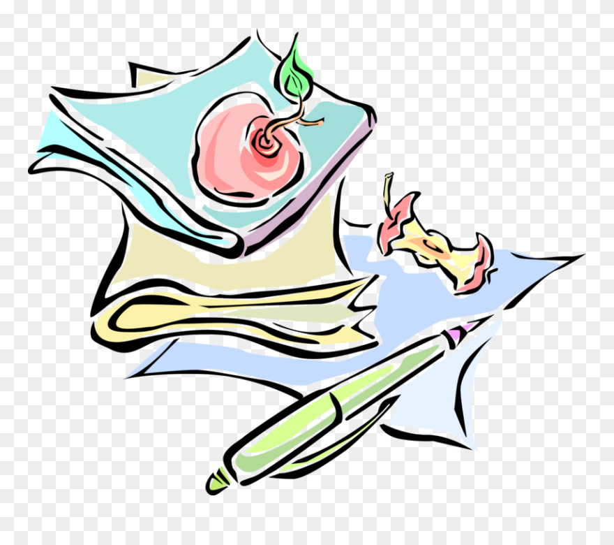 Vector Illustration Of Schoolwork With Apple Core, Clipart