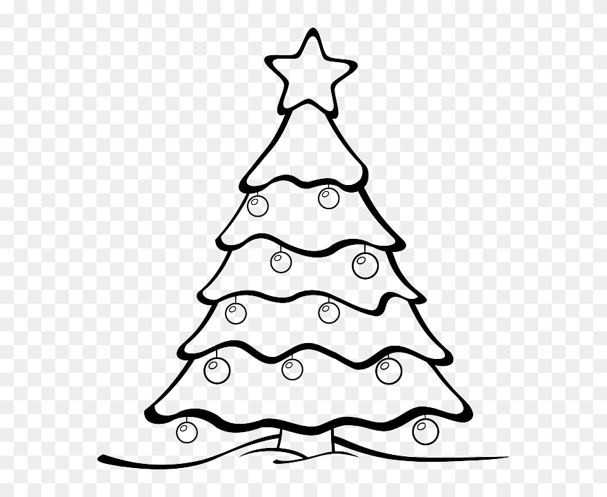 Black, Tree, White, Christmas, Xmas, Garden, Forest - Christmas Tree Cartoon Drawing Clipart