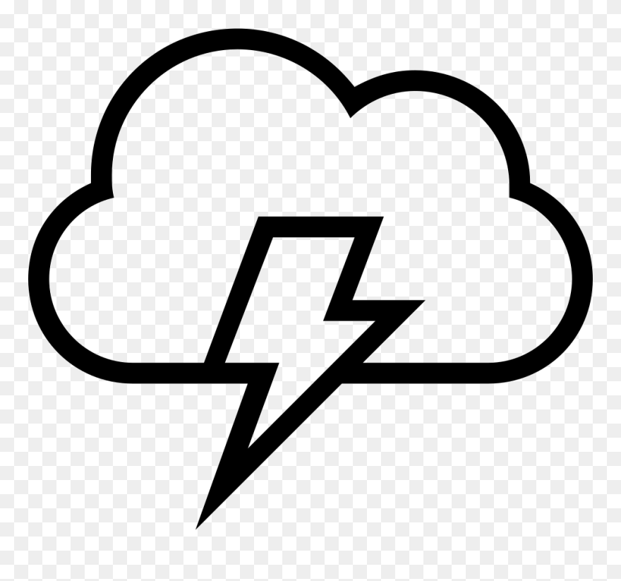 Lightning Bolt On A Cloud Stroke Weather Symbol - Cloud With Lightning Bolt Png Clipart