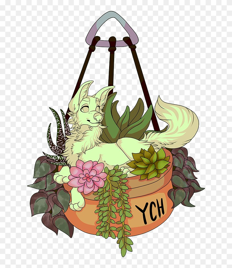 Ych Succulent Basket - Hanging Succulents Watercolor Clipart