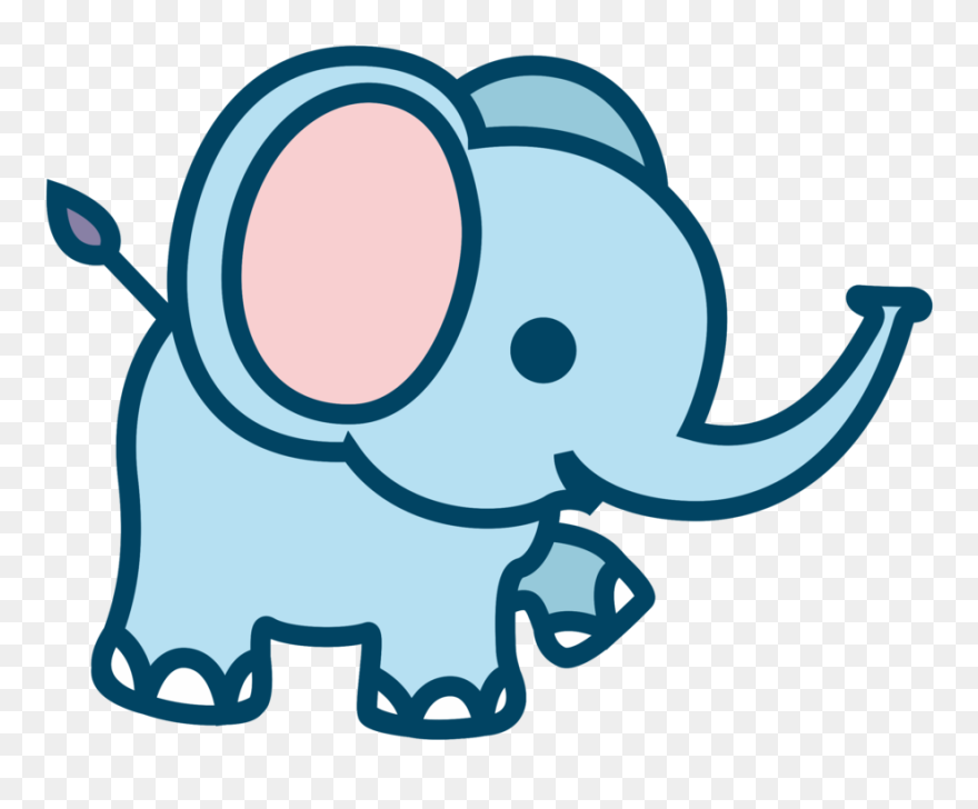 Blue,line Art,cartoon - Cartoon Cute Elephant Drawing Clipart
