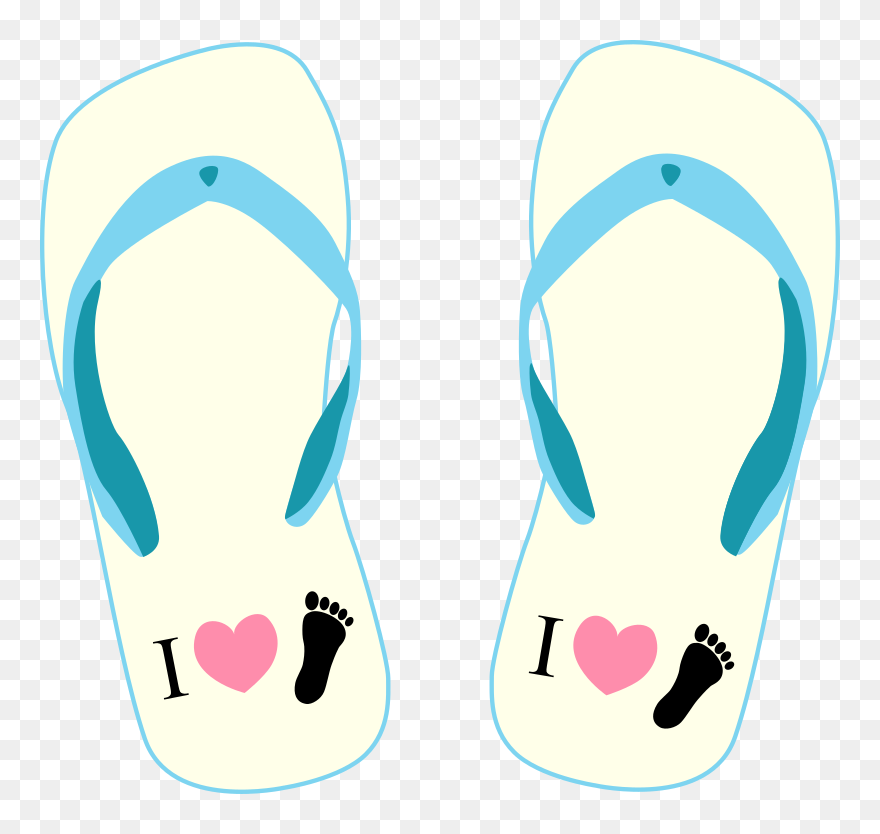 Thong Light Yellow And Blue With "i Love Foot - Tsinelas Clipart - Png Download