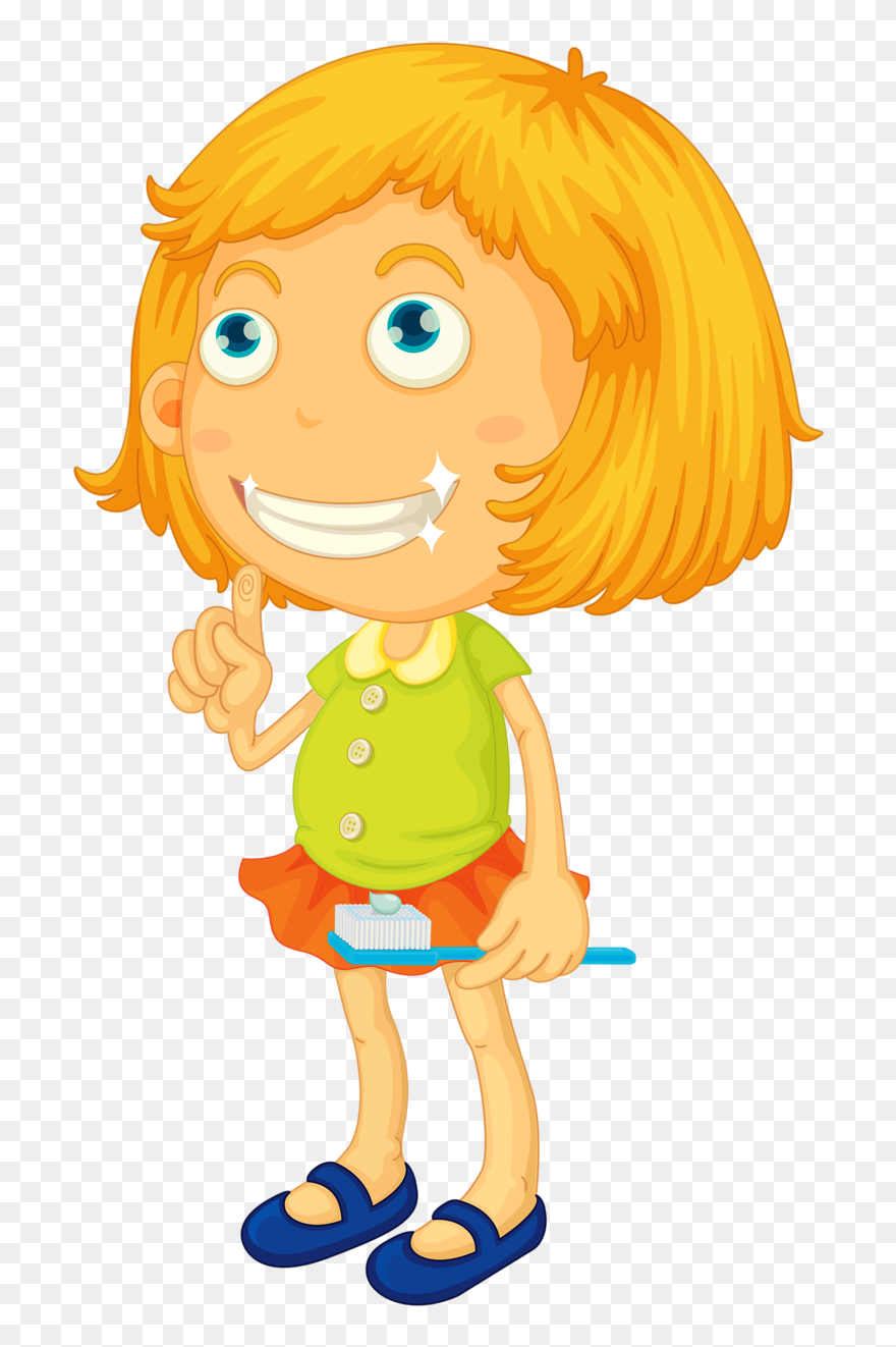 Pretty Pink Little Piggy Taking A Bath With Foam [преобразованный] - Illustration Of A Girl Brushing Teeth Clipart