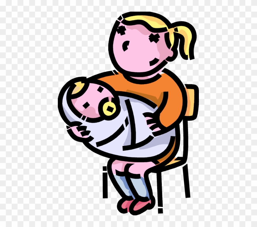 Sister With Newborn Vector - Girl Holding Baby Cartoon Clipart