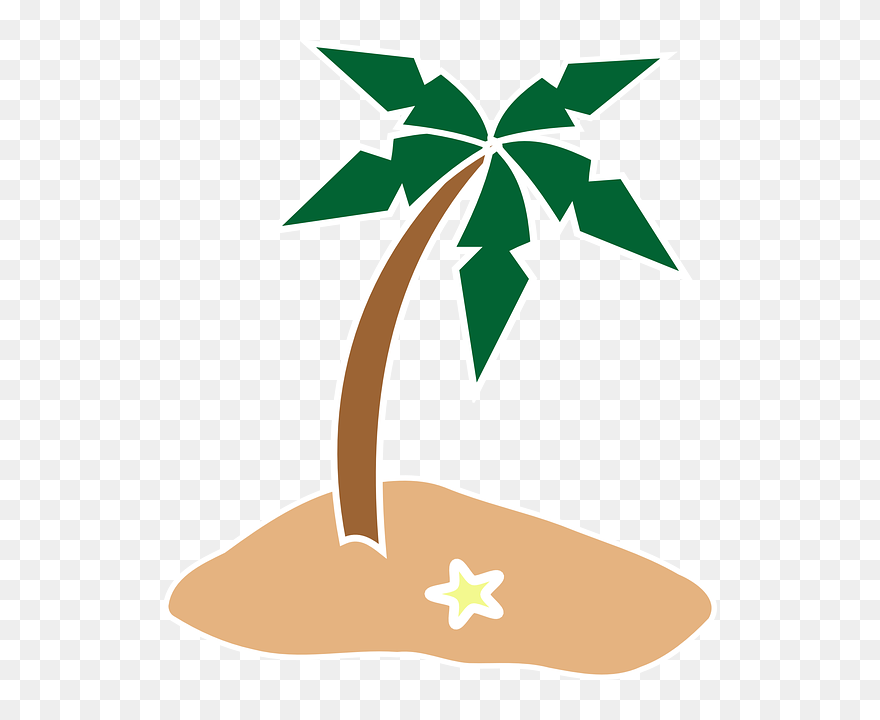 Palm Tree, Coconut Tree, Island, Starfish, Summer - Clip Art Island Free - Png Download