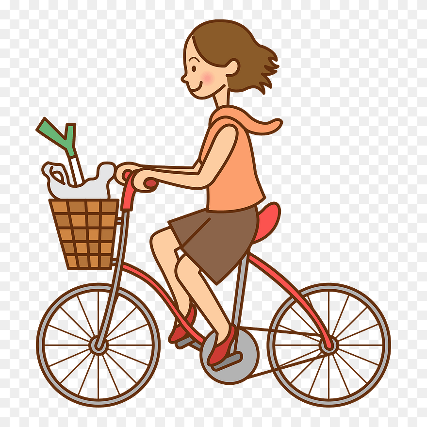 Woman Bicycle Shopping Clipart - Riding Bicycle Clipart - Png Download