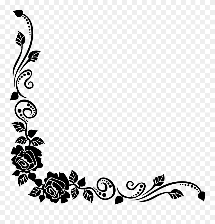 Rose Border Black And White Clipart