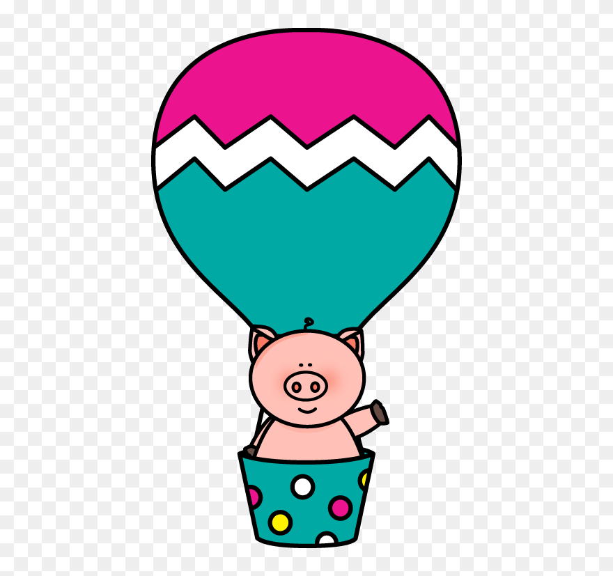 Pig In A Hot - Cute Cartoon Hot Air Balloon Clipart - Png Download