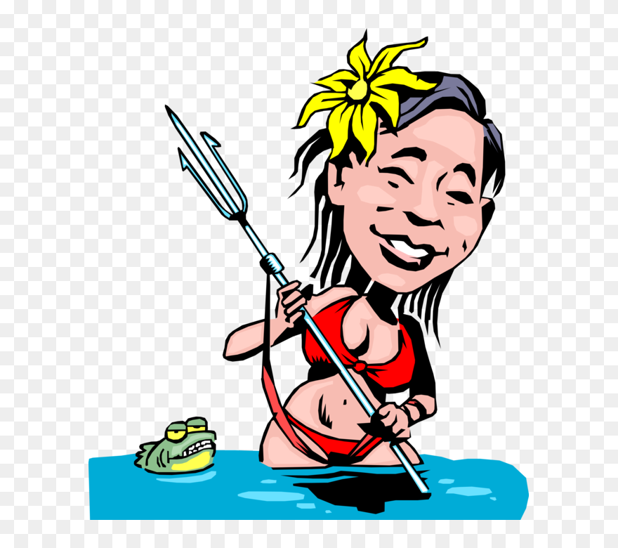 Spear Clipart Fish - Mulher Pescadora Desenho Png Transparent Png