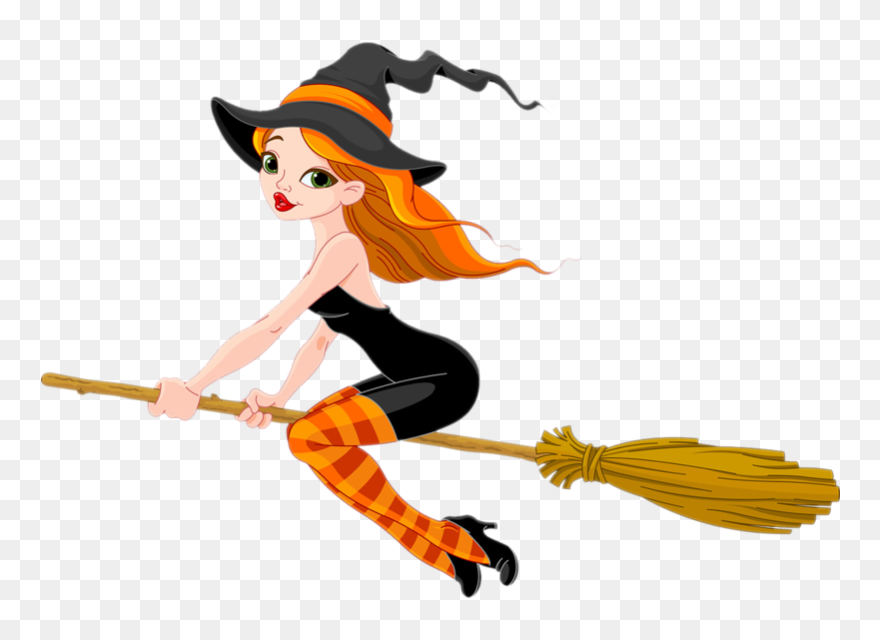Halloween Clipart Gothic - Cartoon Witches On Brooms - Png Download