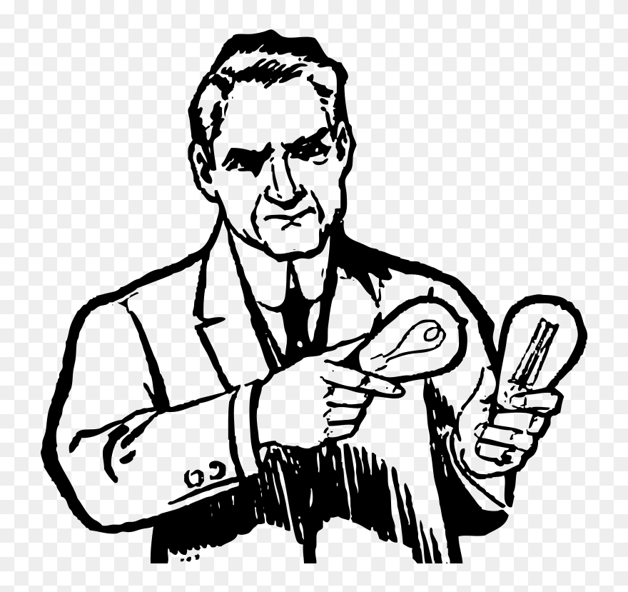 Lightbulb Scientist - Thomas Edison Black And White Drawing Clipart