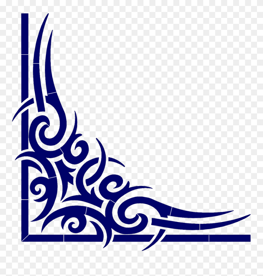 Tribal Corner Scroll Blue - Corner Design Blue Png Clipart