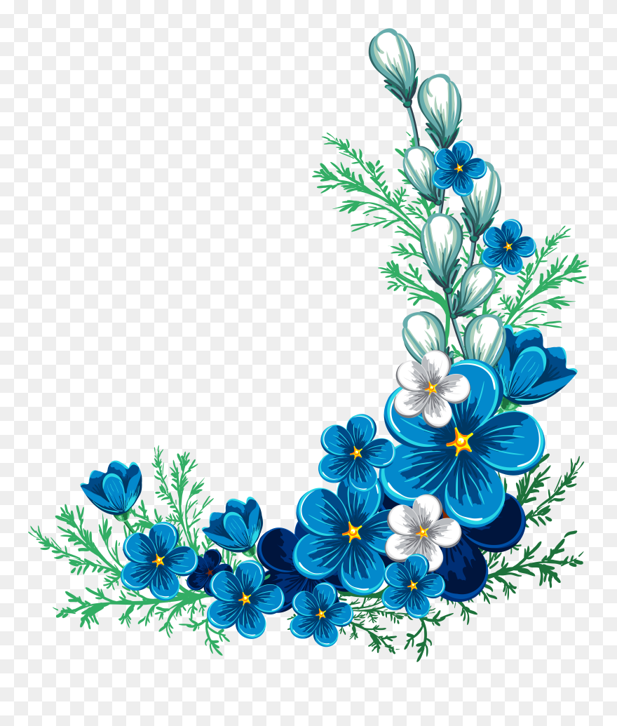 Transparent Flower Border Clipart - Corner Blue Flower Border - Png Download
