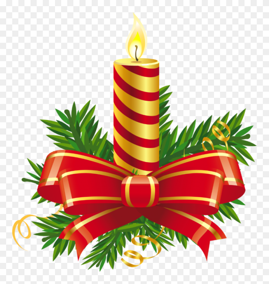 Christmas Candle Striped With Bow Png Image - Christmas Candle Clipart Transparent Png