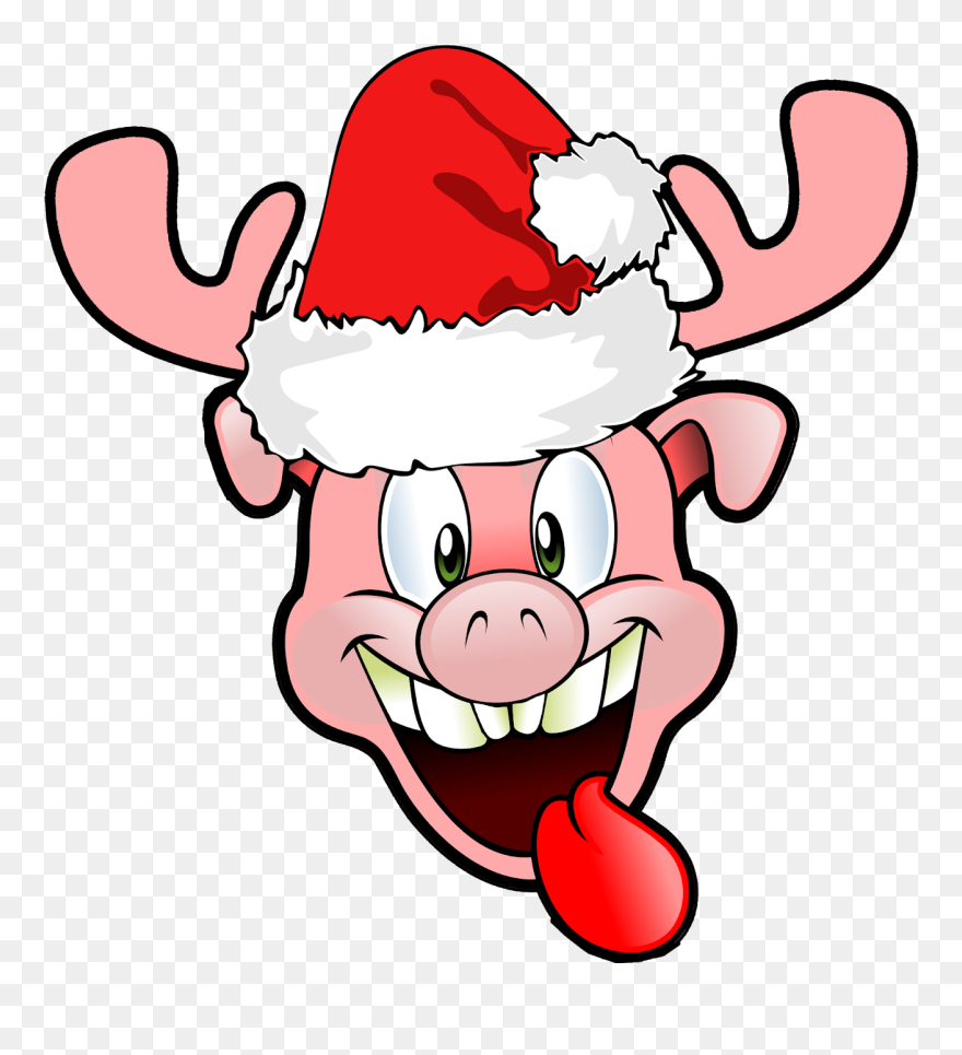 Funny Christmas Reindeer Pig Png Free No Copyright - No Copyright Funny Logo Clipart