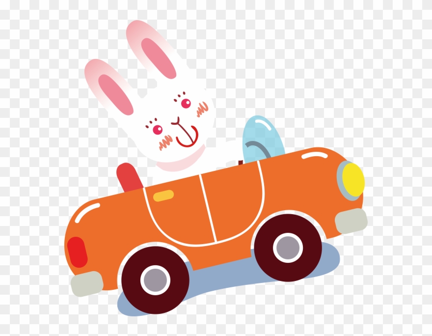 Cartoon Clip Art Painted Orange Bunny - Rabbit In A Car Cartoon - Png Download