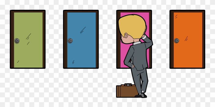 Career Change Cartoon With Multiple Doors - Cartoon Clipart