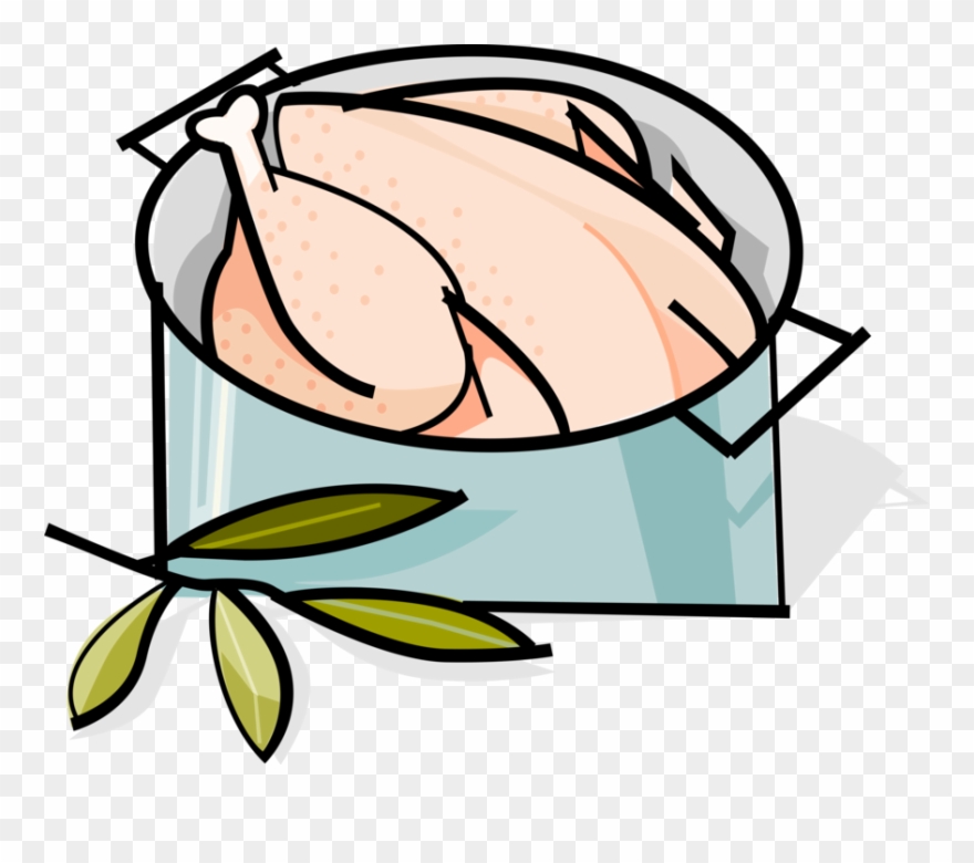 Vector Illustration Of Poultry Chicken Dinner Cooking - Cartoon Chicken In A Pot Clipart