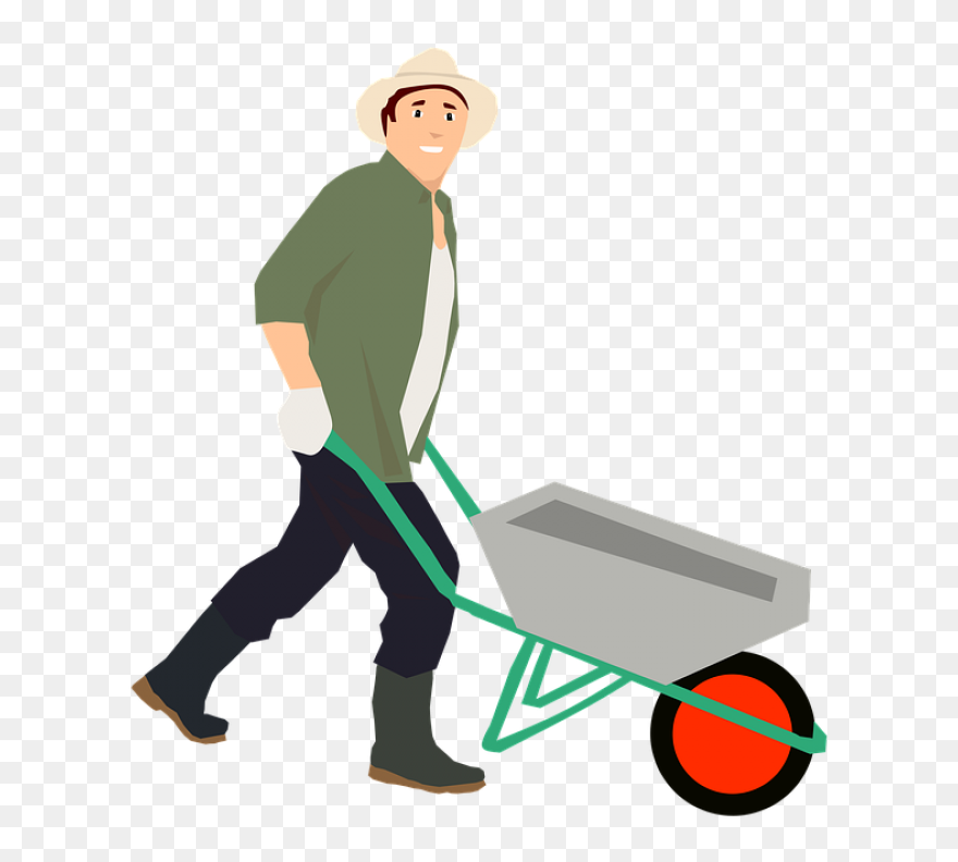 Farmer, Wheelbarrow, Vegetable, Pushing, Bib Overalls - Petani Png Clipart