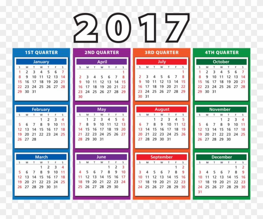 Calendar - Time - 2017 4th Quarter Calendar Clipart