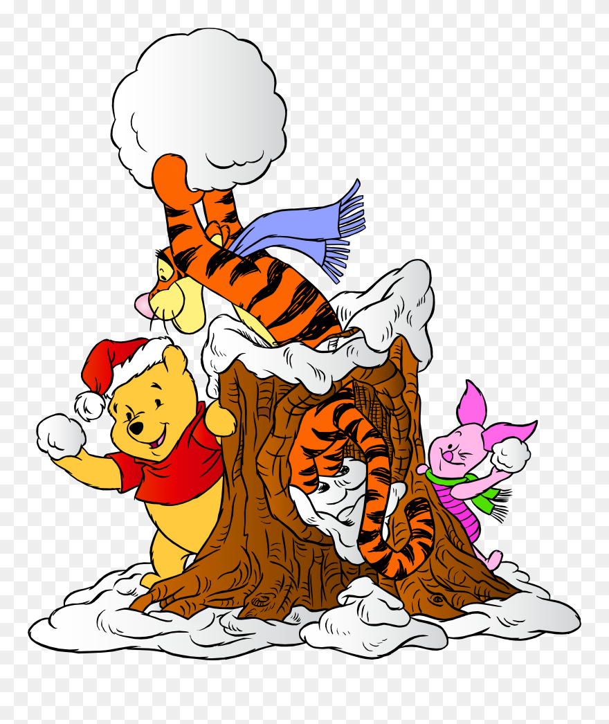 Winnie The Pooh And Friends With Snowballs Png Clip - Winnie The Pooh Winter Png Transparent Png