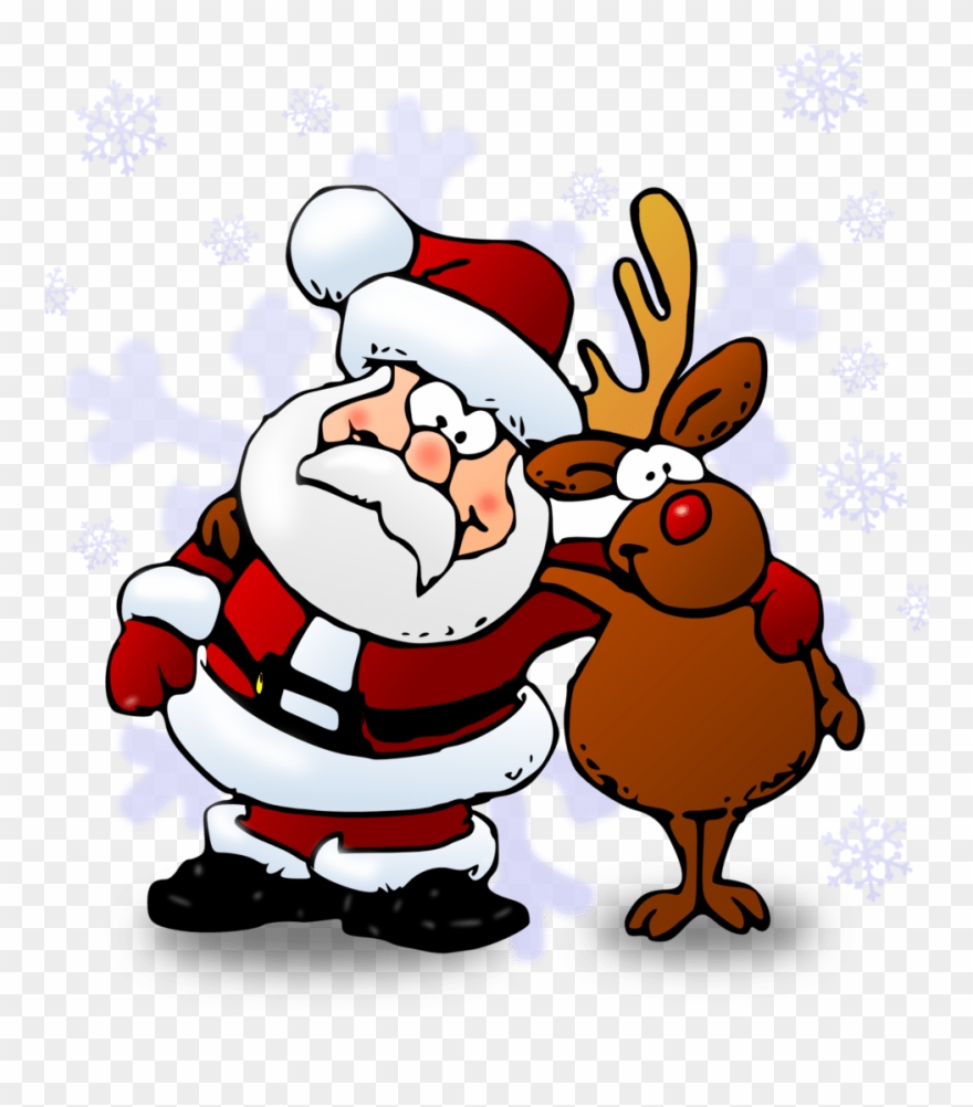 Clipart - Santa And Rudolph Cartoon - Png Download