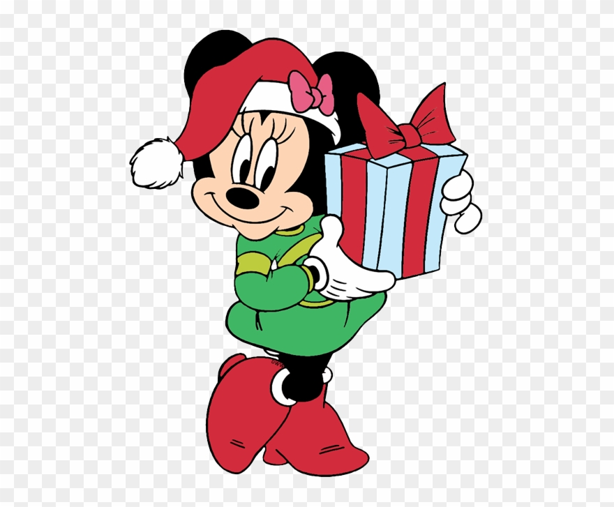 New Minnie Posing With Christmas Present - Christmas Day Clipart