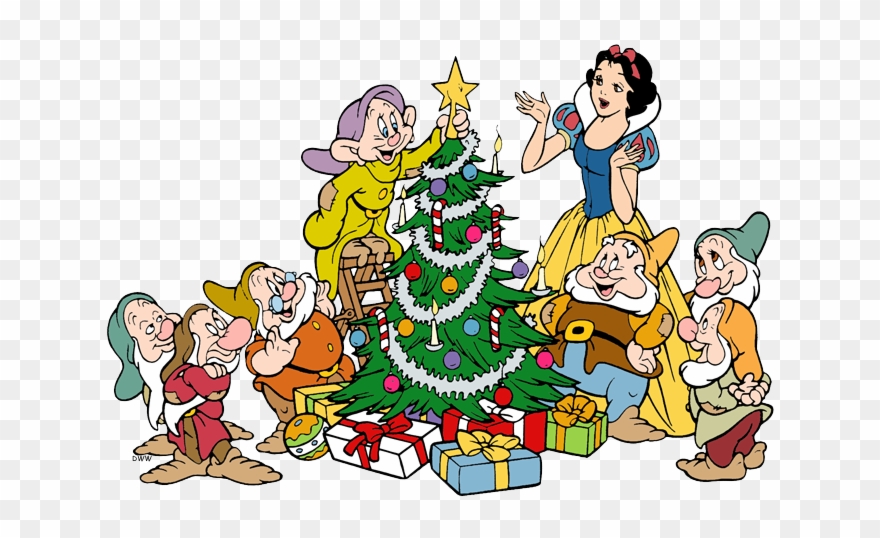 New Snow White, Dwarfs Decorating Christmas Tree - Snow White And The Seven Dwarfs Clipart - Png Download