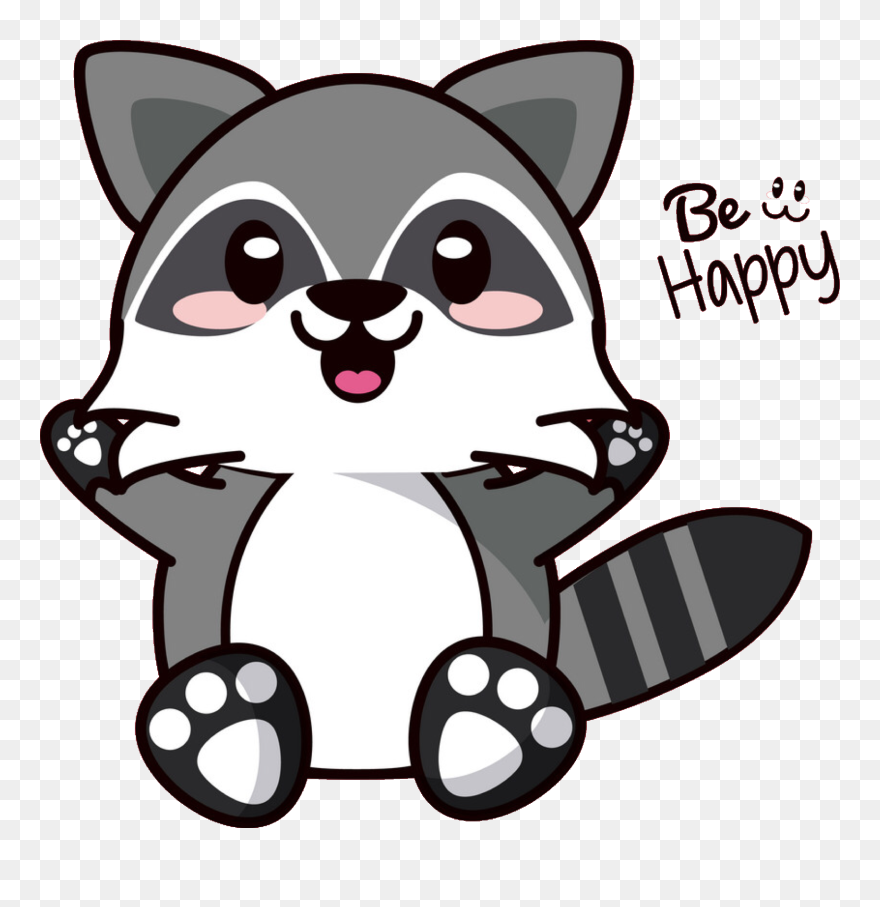 Be Happy Raccoon Happy Cute Freetoedit - Kawaii Animals Clipart